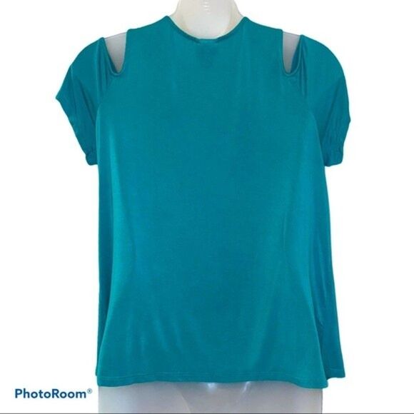 Mossimo Teal Cold Shoulder Short Sleeve Top Size Small - Picture 2 of 3